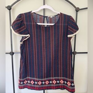 THML Navy Top with Red Stripe and Cream Trim Size Small